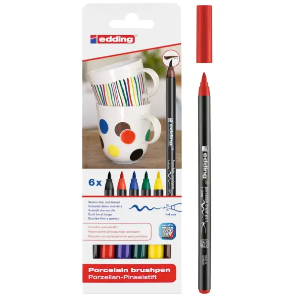 Set 6 Marcadores Edding E-4200/6 Para Porcelana Col. Básicos