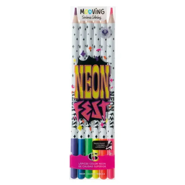 Set 6 Lapices Colores Neon Premium Mooving