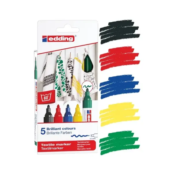 Set 5 Marcadores Textiles Edding E-4500/5 Col. Básicos