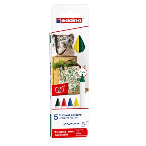 Set 5 Marcadores Textiles Edding E-4600/5 Col. Basicos