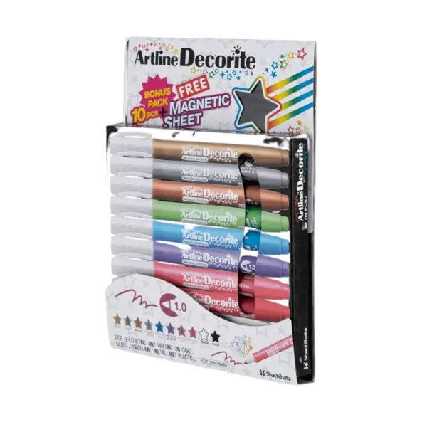 Set 10 Artline Decorite Punta 1mm. Metalizados + Pizarra Magnetica