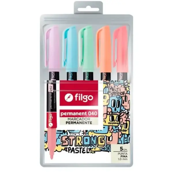 Set 5 Marcadores Perm. Pastel 040 Strong Filgo PM040-E5-PAS