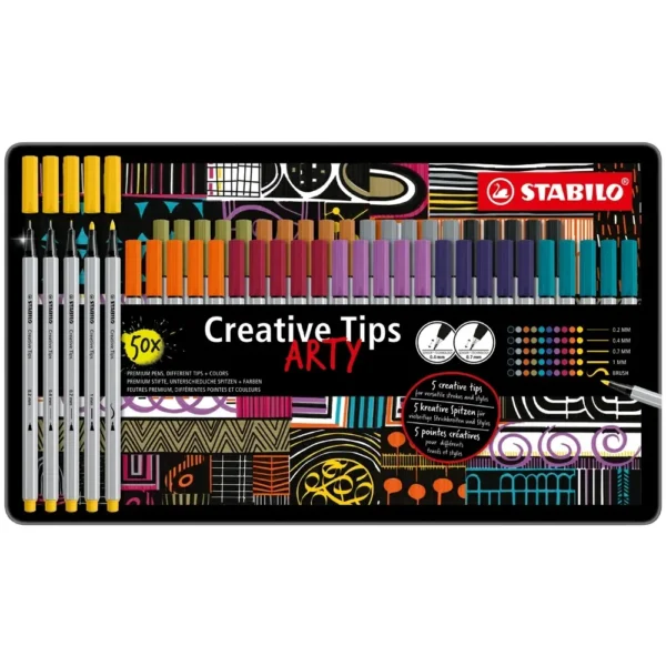 Set Stabilo Creative Tips Full Colors 50pcs. Caja Metalica