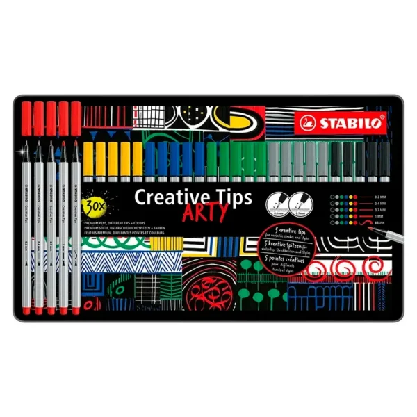 Set Stabilo Creative Tips Primary Colors 30pcs. Caja Metalica
