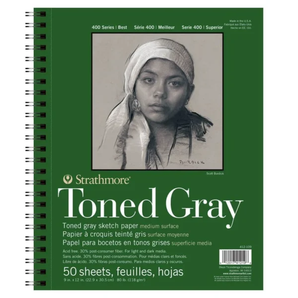 Croquera Toned Gray Serie 400 Strathmore 22,9x30,5cm. 118g/m2 50 Hojas