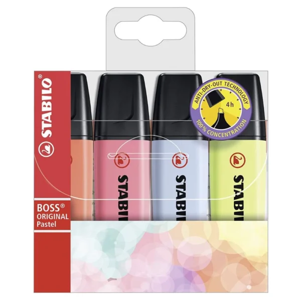 Set 4 Destacadores Stabilo Boss Pastel Limon-Cherry
