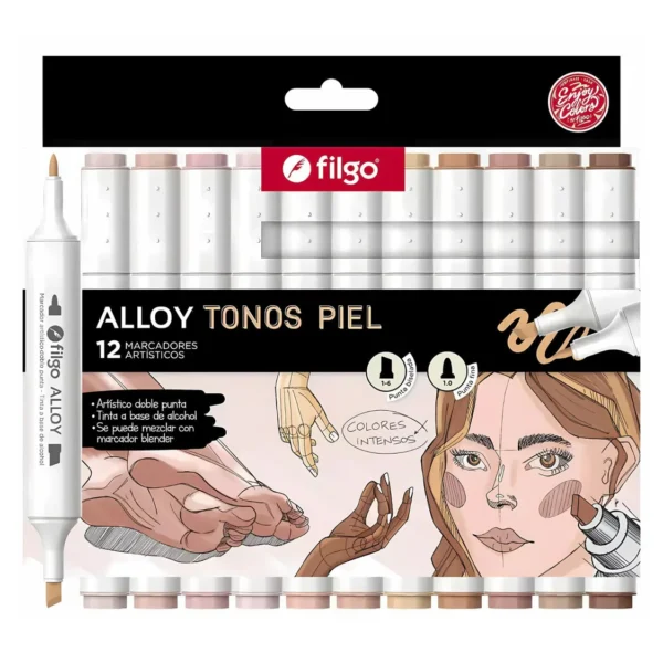 Set 12 Marcadores Artisticos Doble Punta Filgo Alloy Tonos Piel